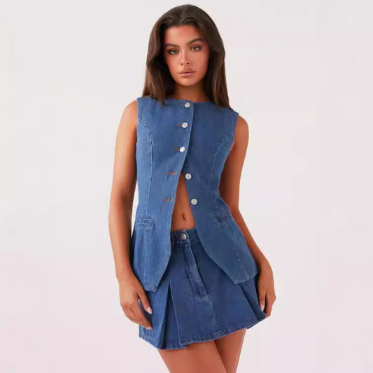 Sleeveless double denim