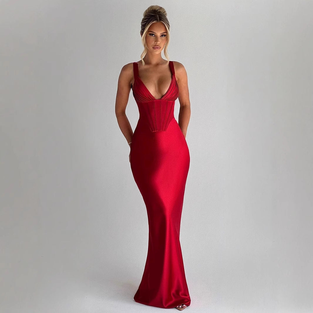 Red Satin Mermaid Gown