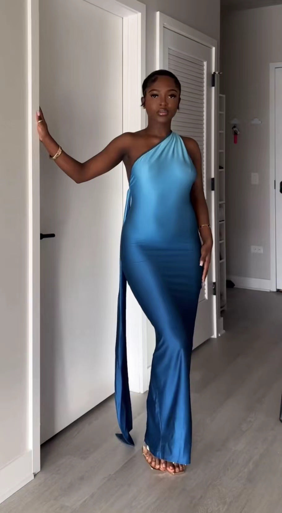 Gradient color sexy hip dress