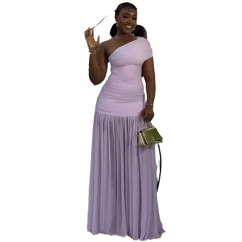 Lavender One Shoulder Pleated Gown