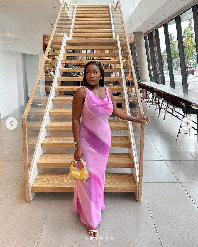 Bright Pink Tiered Ruffle Maxi Dress