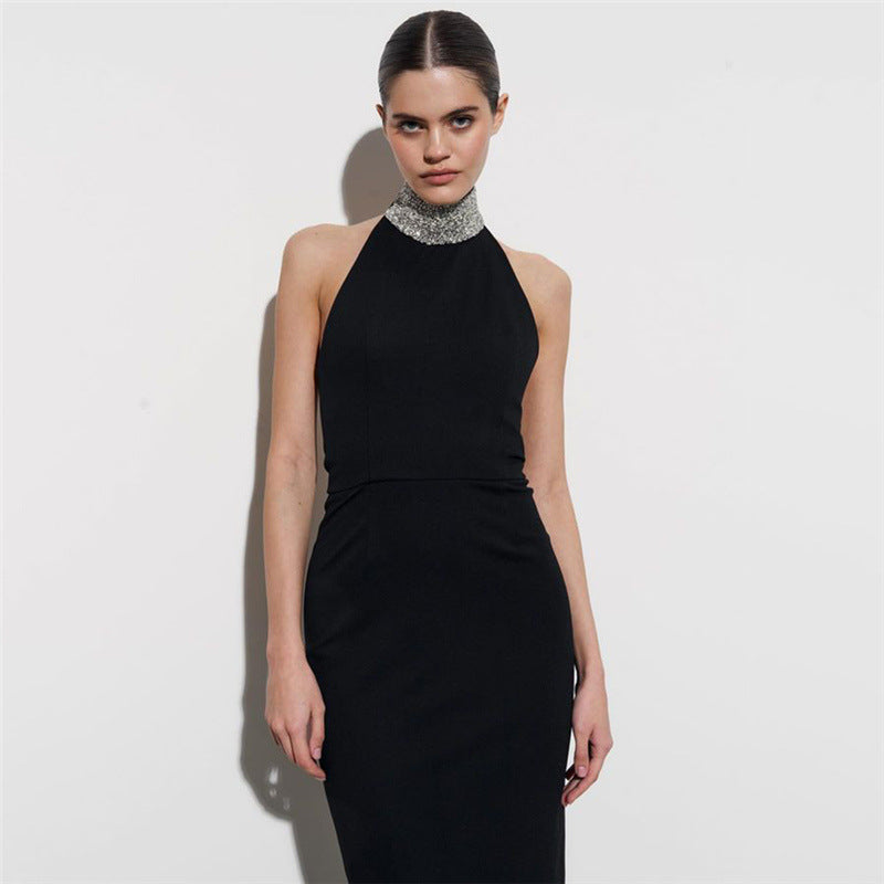 High collar halterneck dress