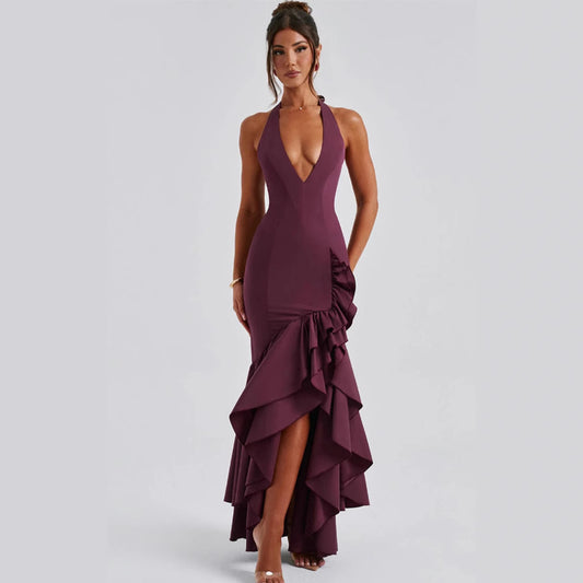 French elegant personality ruffled slim dress