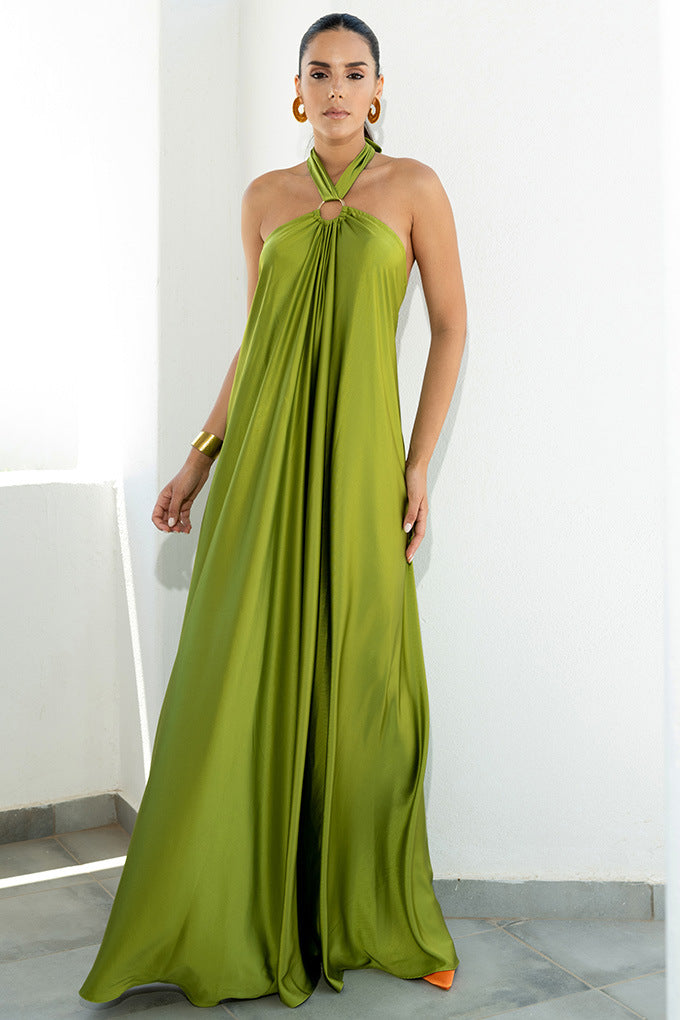 Silky satin strappy full length gown