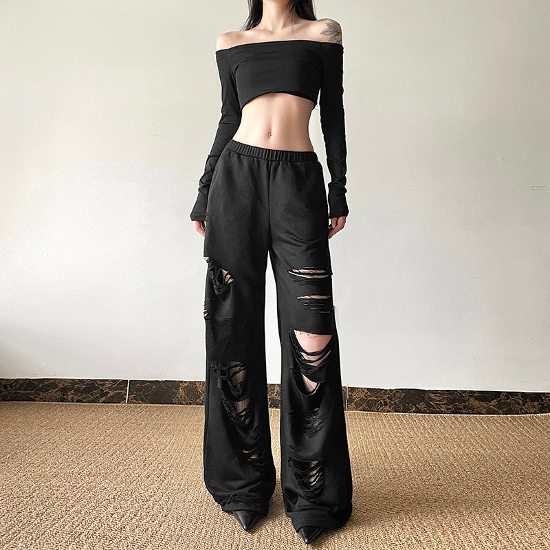 High Waisted Solid Pocket Casual Trousers