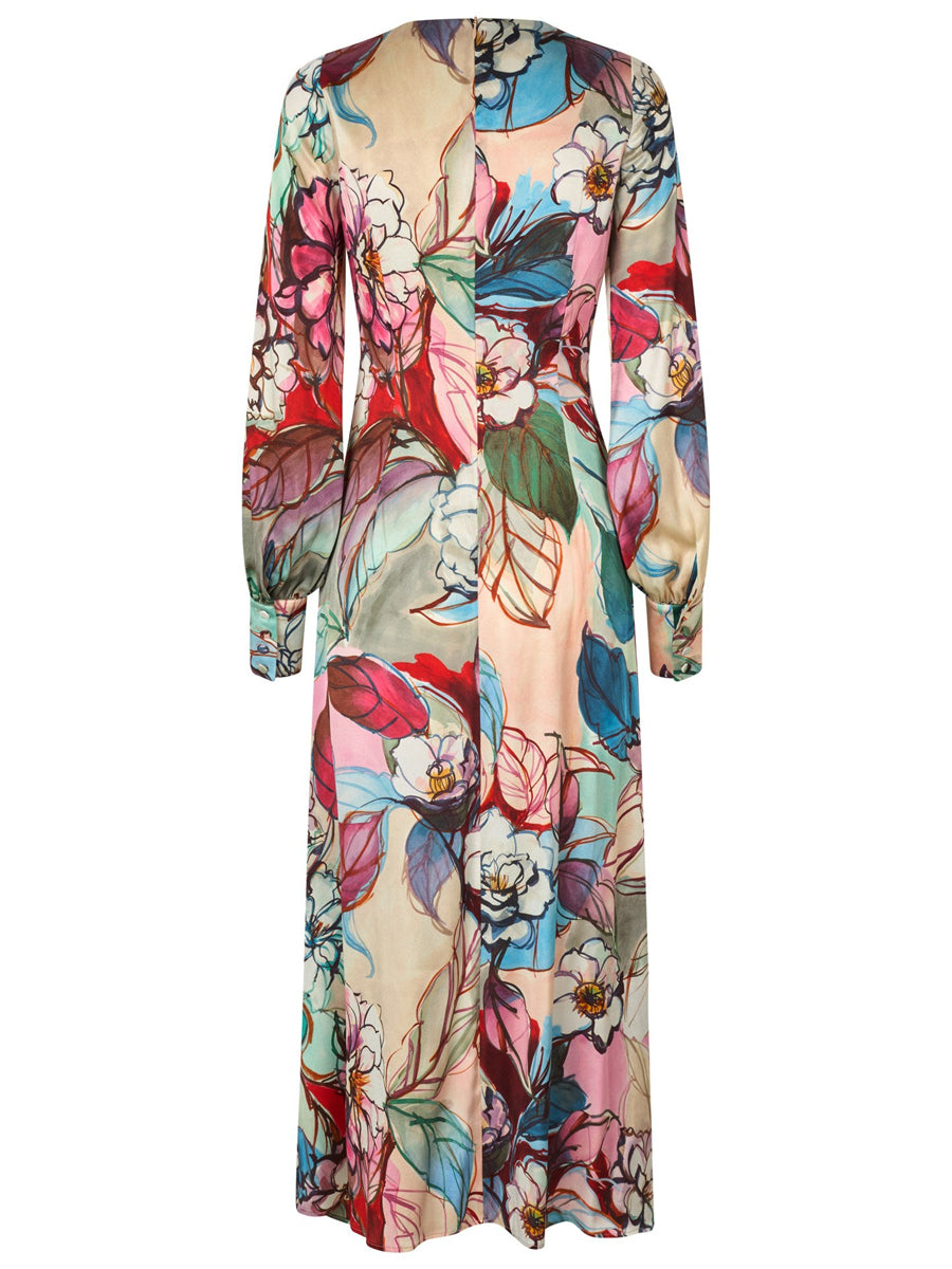 Printed Slit Hem Long Sleeve Dress