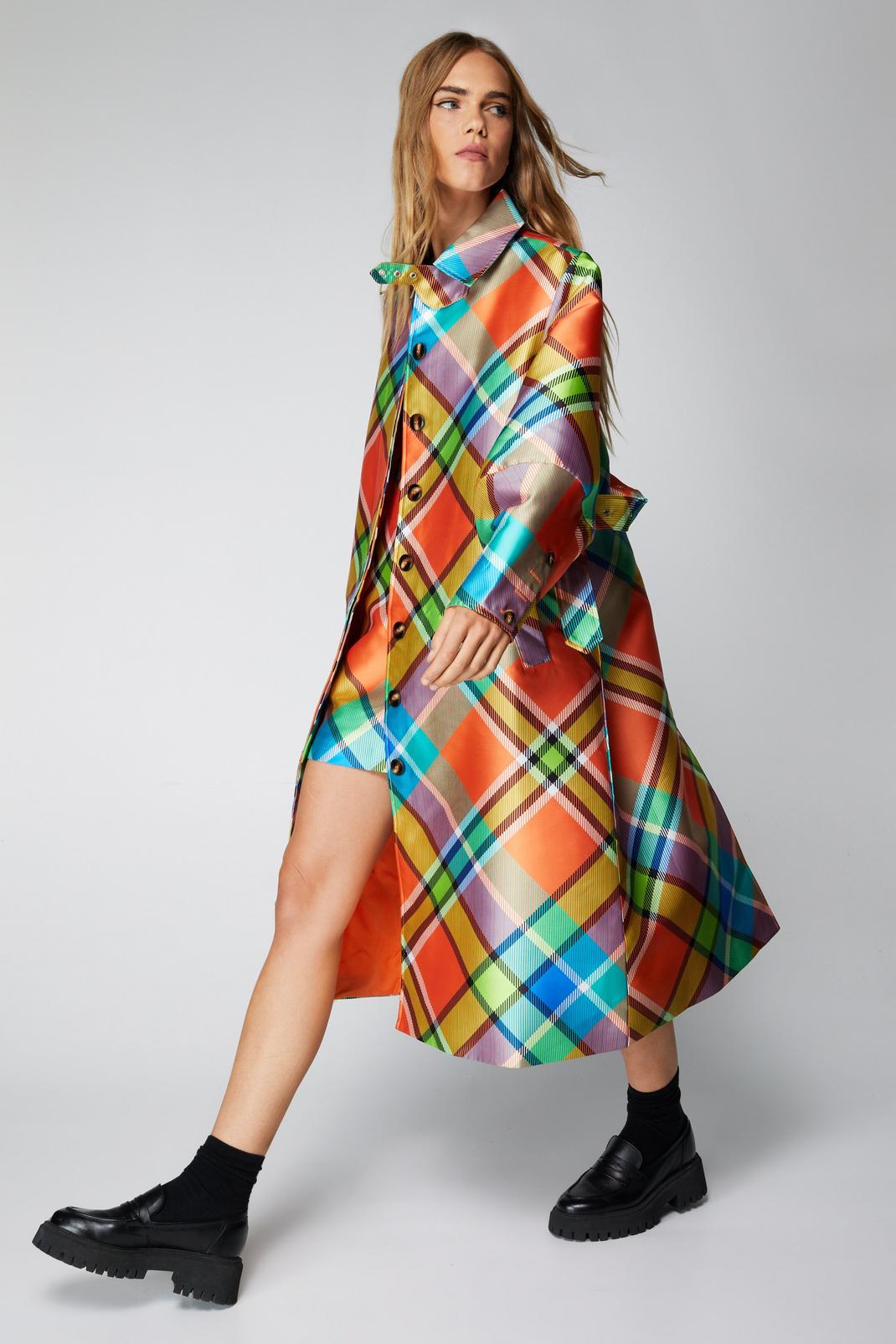 Bright multi-color check coat