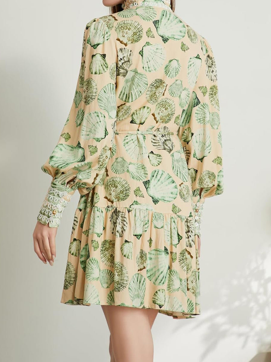 Printed Ruffle Sleeve Tunic Midi Dress